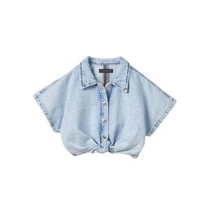 Girls S/S Front Knot Denim Top